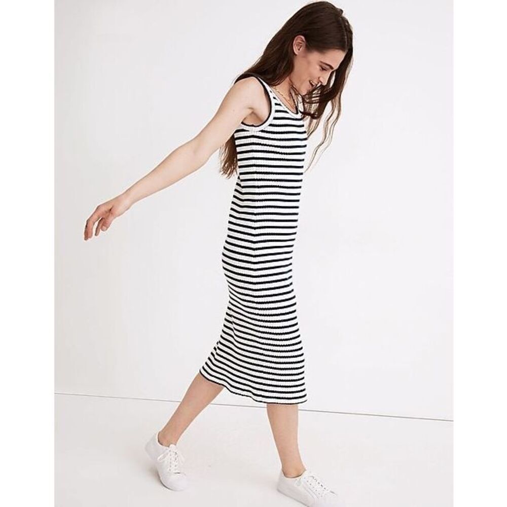 Madewell Ribbed Tank Scoop Midi Dress in Stripe blue white small